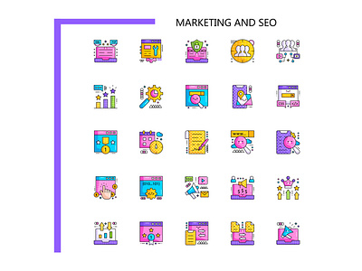 Marketing and SEO design graphic design icon set icons illustration marketing and seo search engine optimization ui user interface vector vectors