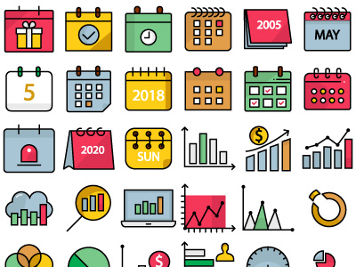 Calendar And Graphs Flat Style 2 Copy calendar chart date designs event graph icons illustration statistics time vector