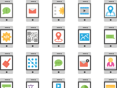 Smart Phone Flat Style 8 icons set illustrations mobile phone smartphone technology technology icons vector