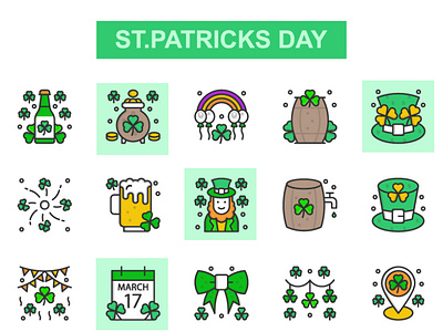 St Patricks day celebration color filled illustration filled outline iconset illustration saint patrick st.patricks day vector vectors