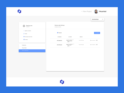 Project management - Server details sections. project console project managment uxui web designs