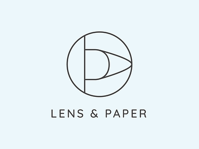 Logo Lens & Paper blue clean design graphic gray logo minimal round soft