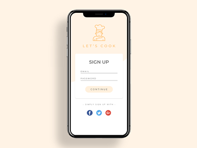Sign up food application clean dailyui design food minimal mobile sign up