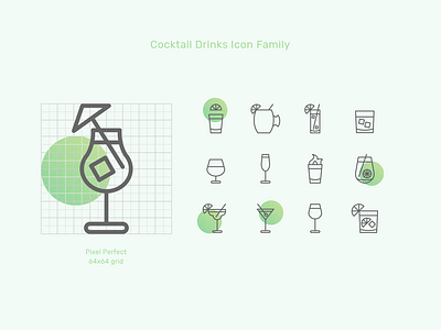 Icon Family // Cocktail Drinks alcohol alcoholic cocktail design drinks graphic icon iconography illustration line icon monoline vector