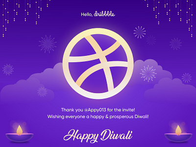 Hello, Dribbble | Happy Diwali adobe xd debut shot diwali dribbble first post first shot happy diwali hello dribbble illustration welcome post