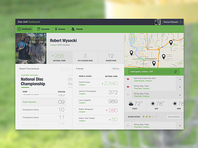 Disc Golf Dashboard App dashboard interface ui
