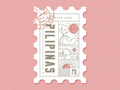 Philippine Postage illustration line icons lines mountains peso philippines pink postage scene scenery stamp vector art