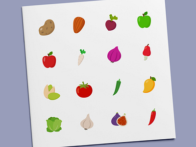 Vegetables & Fruit Icons almond apple beetroot cabbage cashew fig food fruit icon icon design icon set icons ingredients mango nut okra pistachio radish vegetable vegetables