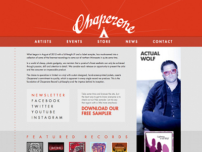 Chaperone Records Web Design home page music record web