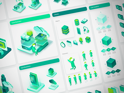 Veeam Brand Illustration Guidelines component library design system graphic design green guide illustration illustration guide illustrations library isometric isometric illustration isometry software illustration styleguide veeam
