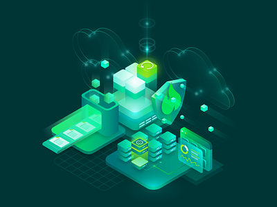 Backup and recovery illustration backup cloud green illustration isometric isometric illustration monitoring server shield vector virtual machine vm