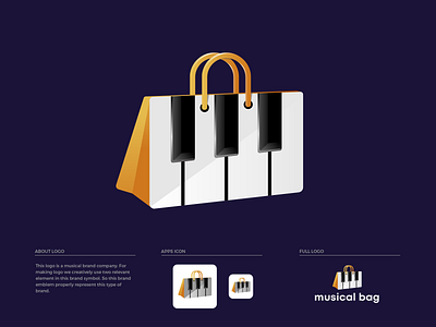 Musical Bag Logo Design bag brand colors brand guide brand guideline brand identity branding hand bag illustration keyboard logo logo design musical