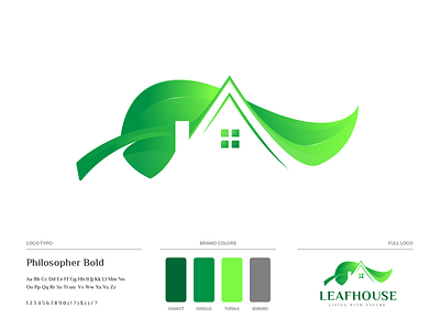 Leafhouse Logo Design brand guideline branding design green house home house icon illustration leaf live logo nature real estate vector