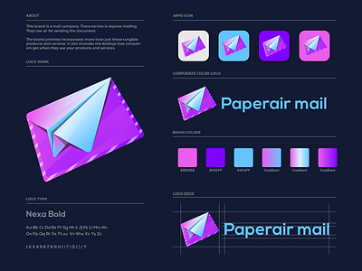 Paperair Mail Logo brand colors brand design brand guide brand guideline brand identity branding envelop icon illustration logo logotype mail paper plane