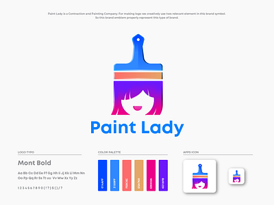 Paint Lady Logo Design brand design brand guideline brand identity branding color guide girl illustration lady logo logo design paint paint brush paint lady