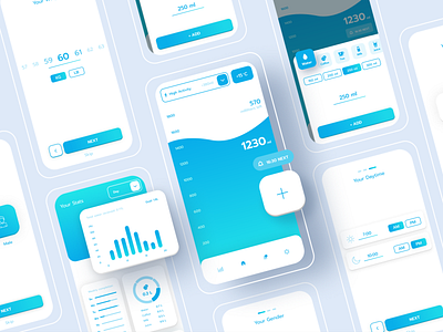 Water Track App android app app app design blue clean color dailyui design flat typography ui uiux user user interface userinterface ux water water app