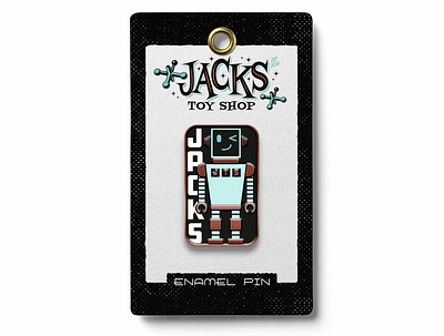 Robot Pin for Jacks Toy Store branding design enamelpin illustration illustration art illustration design jacks toy store logo merchandise pin pins robot design toystore typography vector