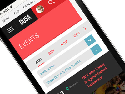 Events page - mobile view for aStudent Association Website events horizontal carousel mobile