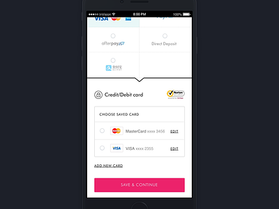 Saved Credit Card option on Mobile