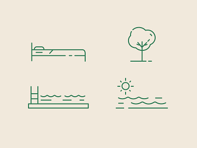 Icons for the identity - O Bungalow Guesthouse brand green icones identity summer