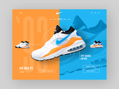AIR MAX 93 - product details page 93 airmax blue ecommerce layout nike orange product shoes ui ux webdesign