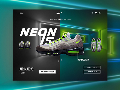 AIR MAX 95 - product details page 93 airmax blue ecommerce green neon nike product shoes ui ux webdesign