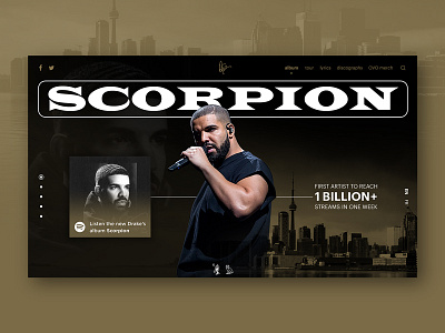 Drake's Scorpion - HP black drake gold hiphop music scorpion ui ux webdesign