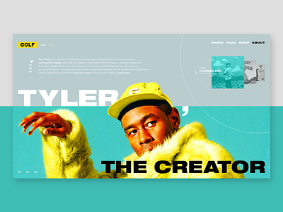 GOLF WANG by Tyler, The Creator - redesign blue bold colors design flat golfwang graphicdesign grey helvetica interaction interface music navigation navigation bar ui userinterface ux web webdesign yellow