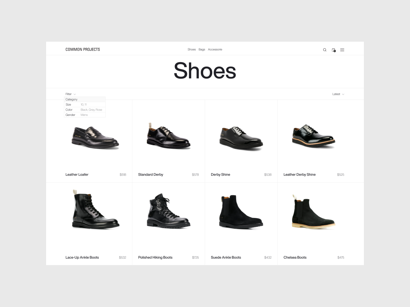 Common Project — Catalog Of Minimalistic Online Store By Levan