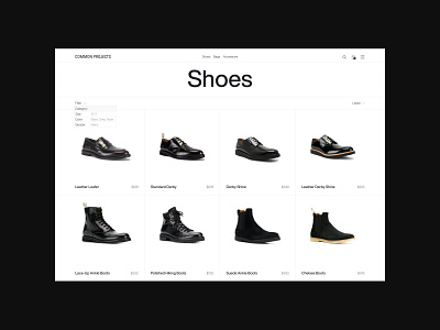 Common Project — Minimalist footwear brand, catalog web design