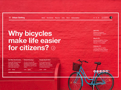 Magazine on Urbanism bicycle design flat interface landing page minimal red swiss type typography ui urbanism ux web website
