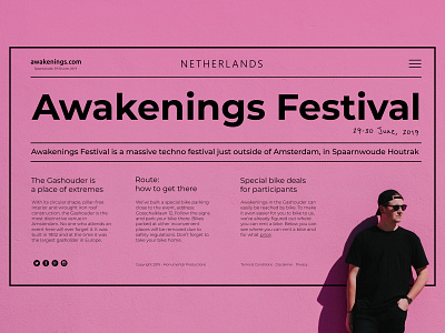 Techno festival in the Netherlands design flat interface landing page mainpage minimal purple swiss type typography ui ux web website