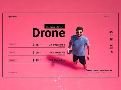 Drone rental service drone flat interface landing page mainpage minimal quadcopter red swiss type typography ui ux web website