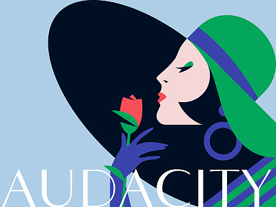Audacity deco fashion hat illustration negative space rose sexy sky wine woman