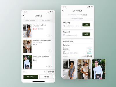 Mobile Checkout apple pay checkout discount ecommerce gift card mobile checkout mobile ui payment purchase summary shipping shopping