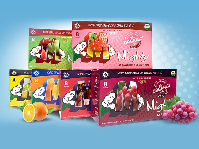 Mighty Kids Super Drink branding design illustration juice box juice pouches juicebox kid drink kids drink logo packaging photoshop typography vector