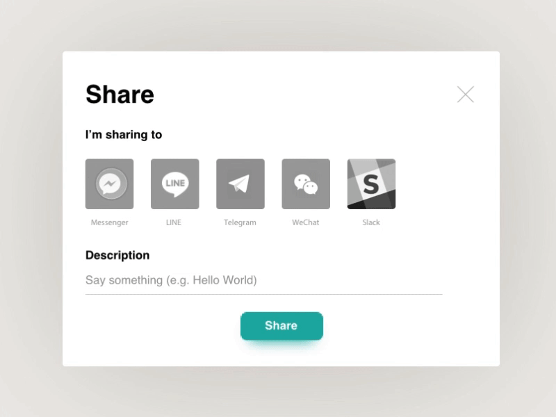 Select Social to Share Button animation application button design micro interaction minimal prototype share social ui ux website