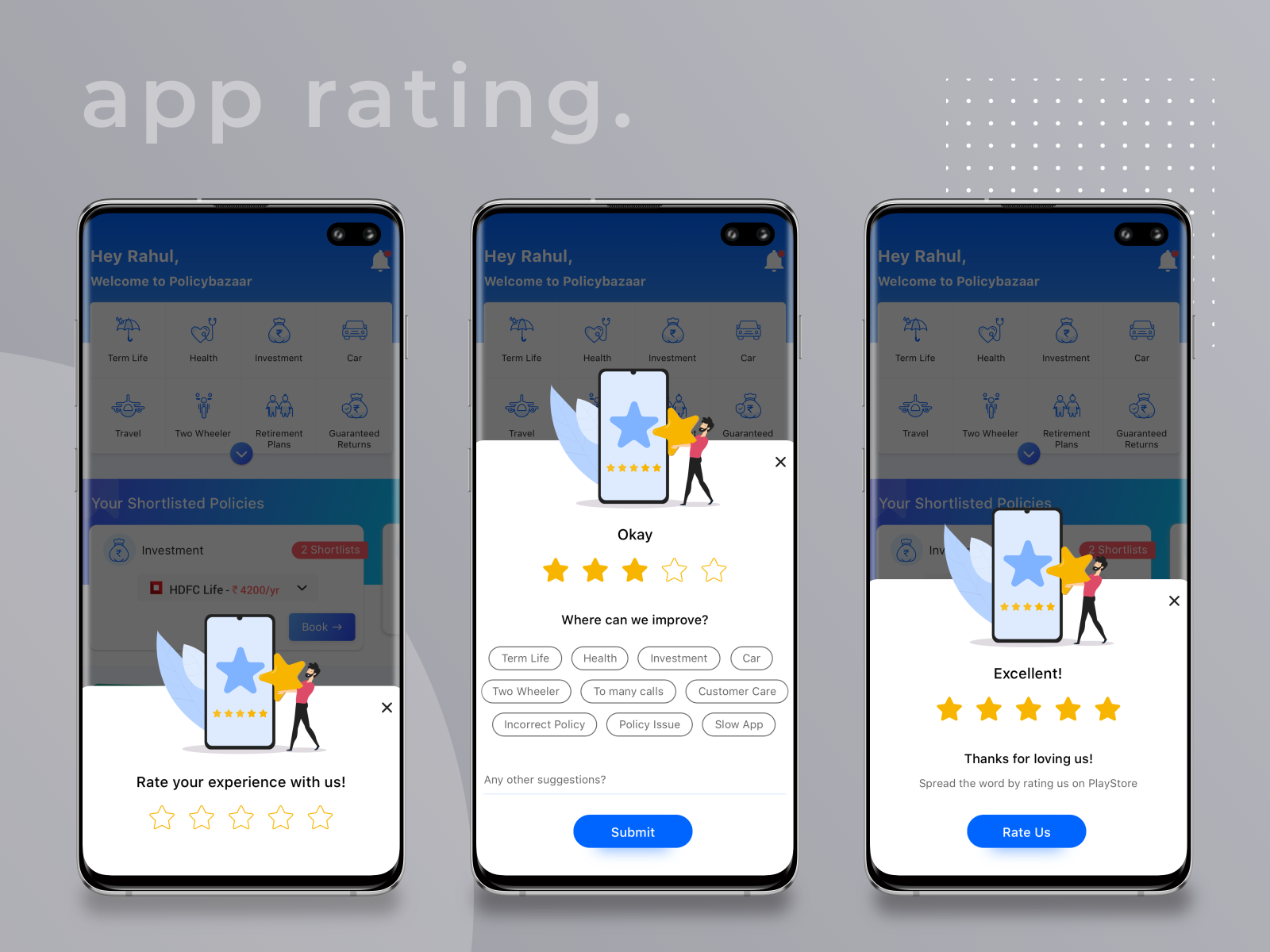 App Rating Popup Screens - Policybazaar by Rahul Chauhan on Dribbble