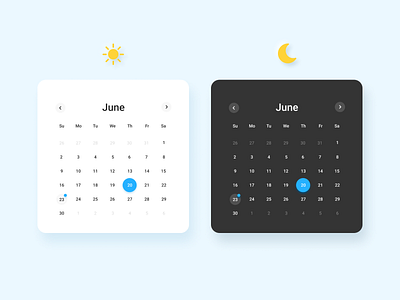 Calendar for Web App | Day Night themes calendar daynight element figma figmadesign minimal roboto simple ui ux vector web webdesign