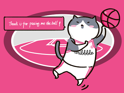 Let's Dribbble! cartoon cat debuts dribbble first hello illustration invitation invite shot thanks