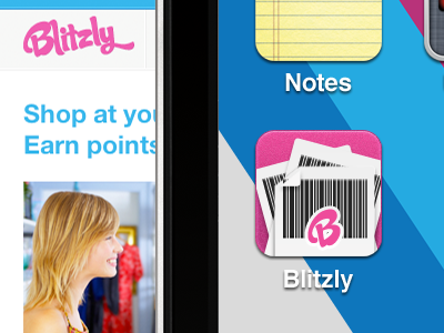 Blitzly Business iPhone App Icon b bar codes blitzly blue business collecting points icon iphone noise paper pink rewards shopping texture