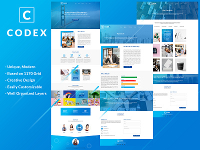 Codex - One Page PSD Template about us aboutus agency agency branding blue clean co working codex color corporate modern one page one page site one page template portfolio portfolio design portfolio page psd web website