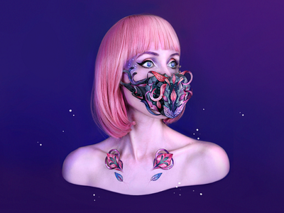 B.R.E.A.T.H.E. - wearable paper object ar augmented reality ecology experimental face fashion future galaxy handmade human illustration mask nature pandemic photoshop purple robot technology
