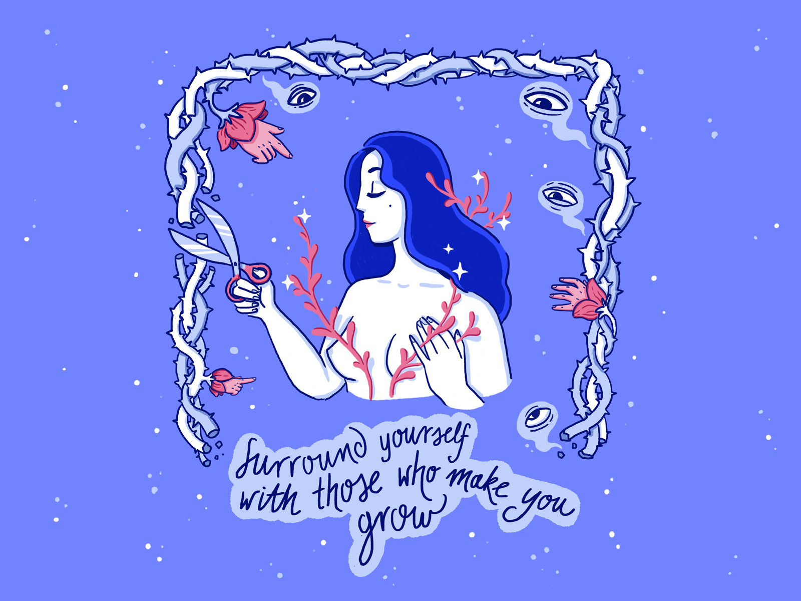 Surround yourself with those... character character design connection development digital drawing empowerment garden girl growing growth illustration illustrator love motivation people plants psychology self-care surrounding woman