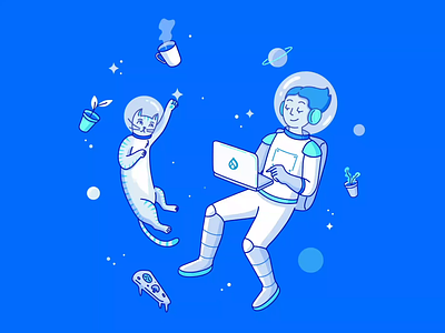 Cosmic animation for the Ratioweb team after effects animation astronaut cat character character design design developer digital drawing galaxy illustration illustrator space ui ux vector illustration vectors