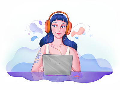 Listening to Music Illustration app earphones equalizer illustration laptop music musicapp photoshop sound vectors vibes website