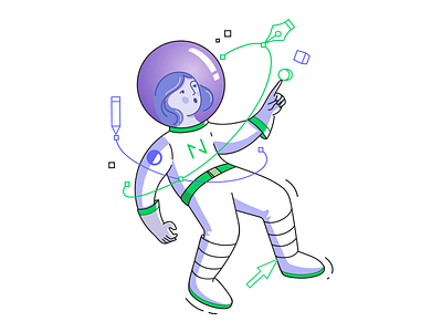 Design space exploration astronaut designer exploration galaxy graphic tools illustration illustrator meetup space sticker vector graphics vector illustrations vectors working process