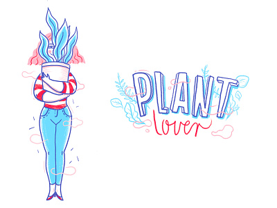 Plant Lover character character design digital drawing drawing graphic tablet handlettering home illustration illustrator lettering love nature plants succulent wacom