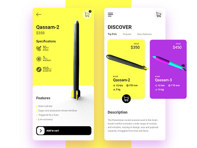 Send your rocket concept app israel palestine qassam rocket ui design