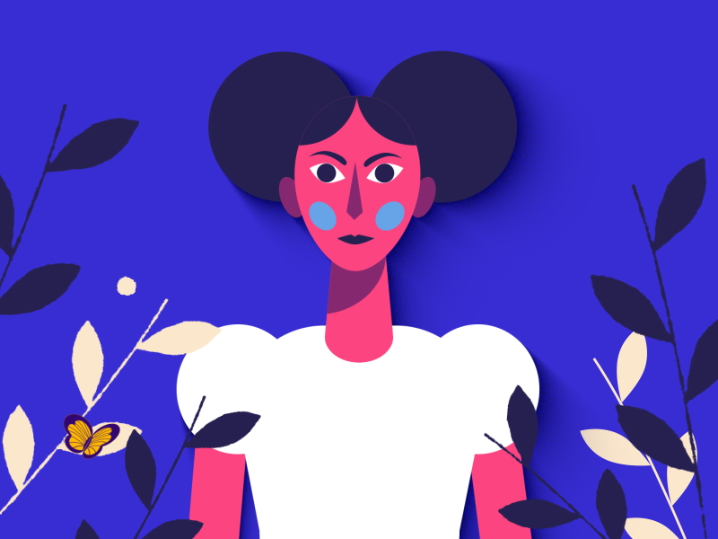 01 Girl butterfly blue nature women girl face design character design illustration